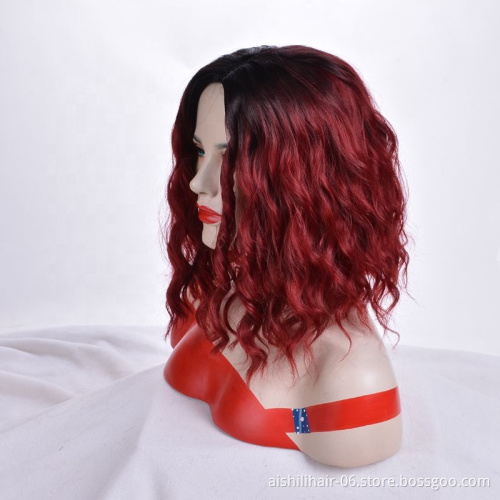 aishili Hair Hot Selling Synthetic Short Ombre Red Bob Wigs Afro Short Curly Wavy Bob Wigs For Black Women